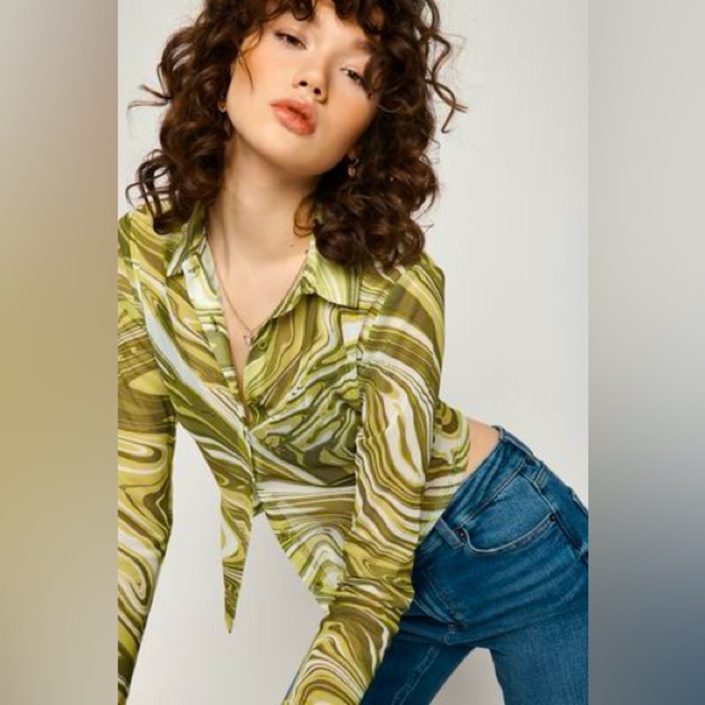 Garage Mesh Cropped Button Down